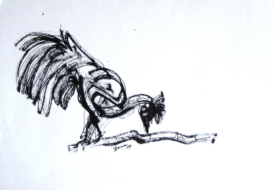 Animal Painting - A Rooster enjoying its shadow by Daniel David Talegaonkar