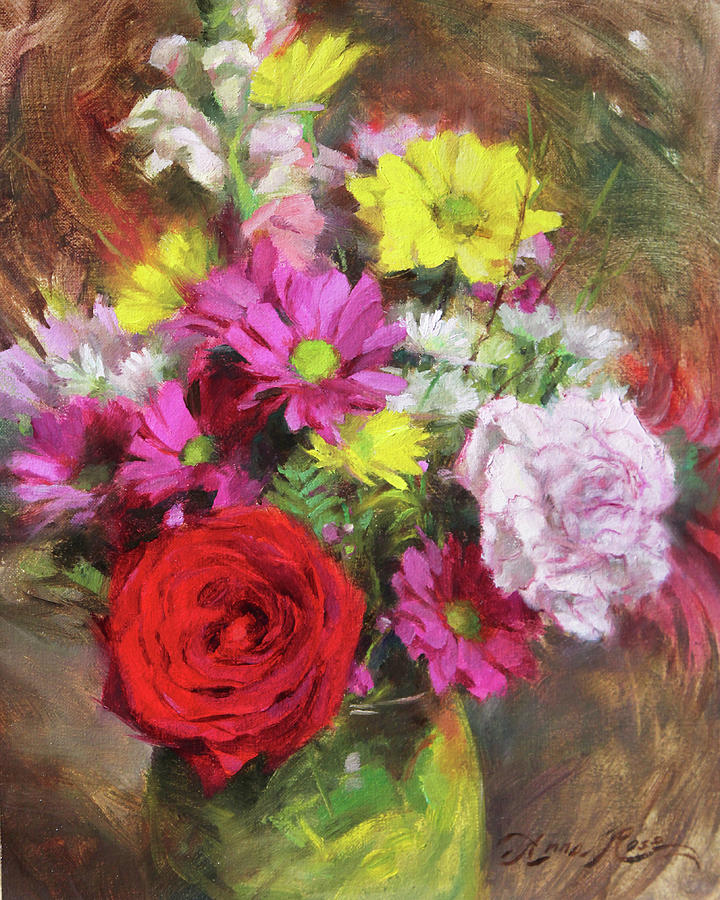 Rose Painting - A Rose Among Daisies by Anna Rose Bain