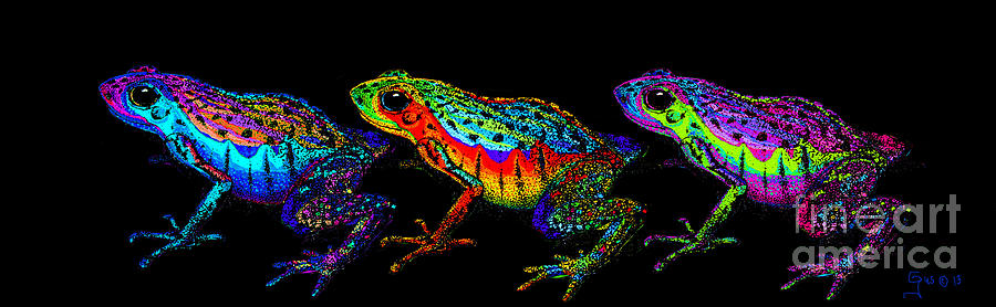 A Row Of Rainbow Frogs Digital Art