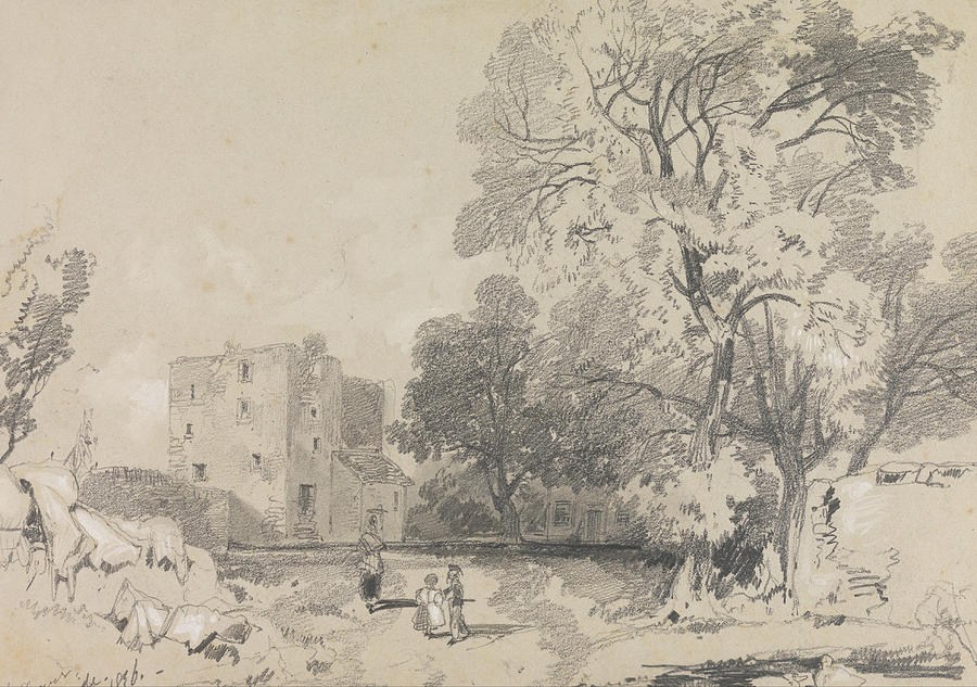 A Ruined Tower House Drawing by Edward Lear