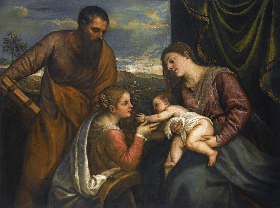A Sacra Conversazione. The Madonna and Child with Saints Luke and Catherine of Alexandria Painting by Titian