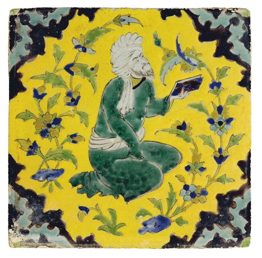A Safavid Cuerda Seca Pottery Tile Painting by Eastern Accents