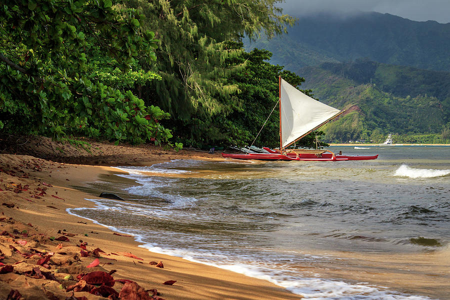 A Sailboat In Hanalei Bay Photograph by James Eddy