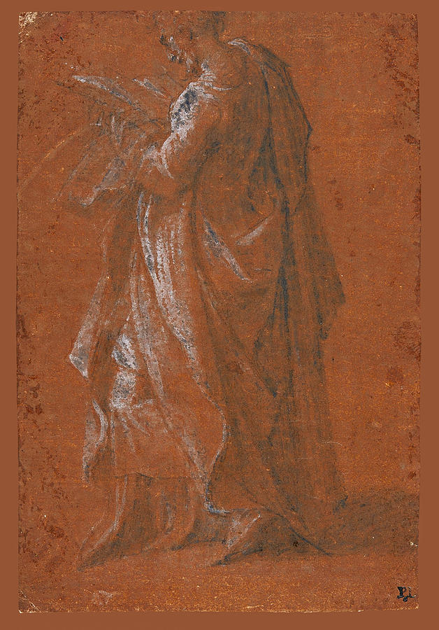 A Saint reading Drawing by Andrea Schiavone