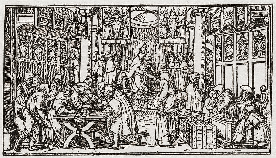 A Sale Of Indulgences During The Tudor Drawing by Vintage Design Pics
