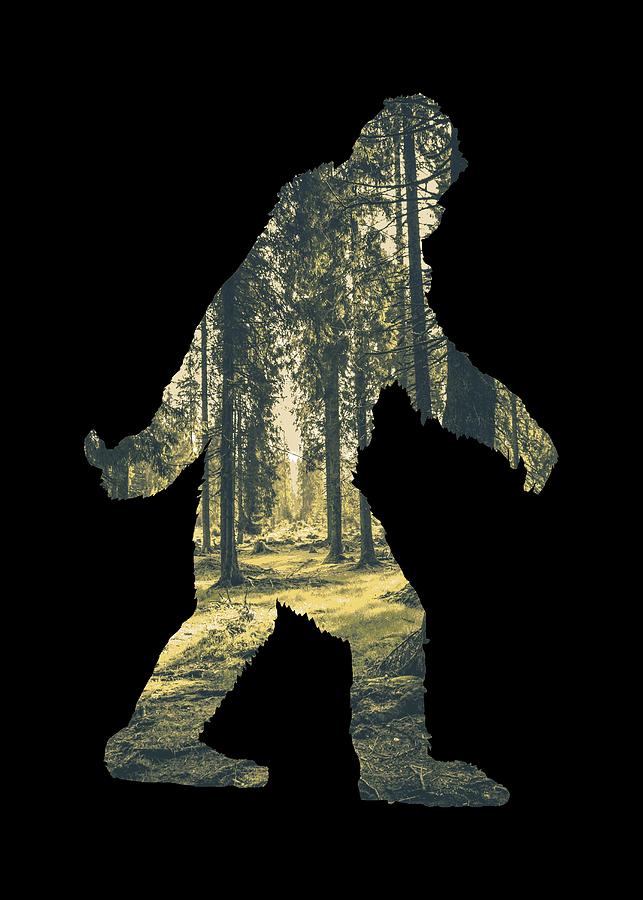 A Sasquatch Bigfoot Silhouette Hiking The Woodlands Deep Forest Digital Art by Garaga Designs
