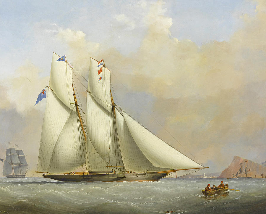 A Schooner Yacht of the Royal Western Yacht Club off Teignmouth  Painting by Nicholas Condy