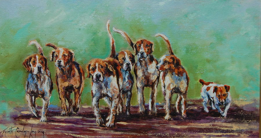 Pack Of Hounds Painting - A Scratch Pack by Jacinta Crowley-Long