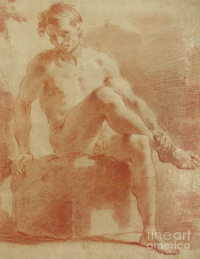 A seated male nude  Detail Pastel by Gaetano Gandolfi