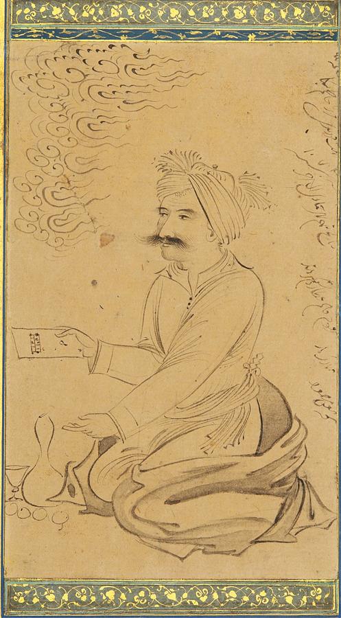 A seated man with paper Painting by Isfahan