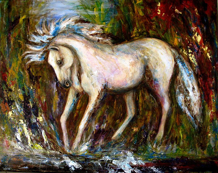 White Horse Painting - A Secret Place White Hores Painting by Frances Gillotti