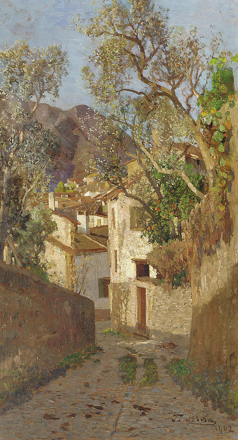 Cottage Painting - A shaded village road, 1902 by Tina Blau-Lang