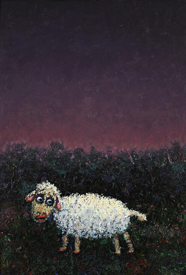 Sheep Painting - A sheep in the dark by James W Johnson