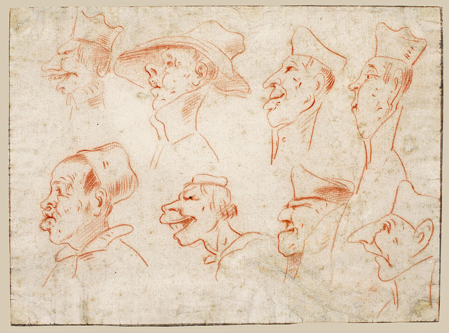 A Sheet of Eight Caricature Heads Drawing by Carlo Maratta