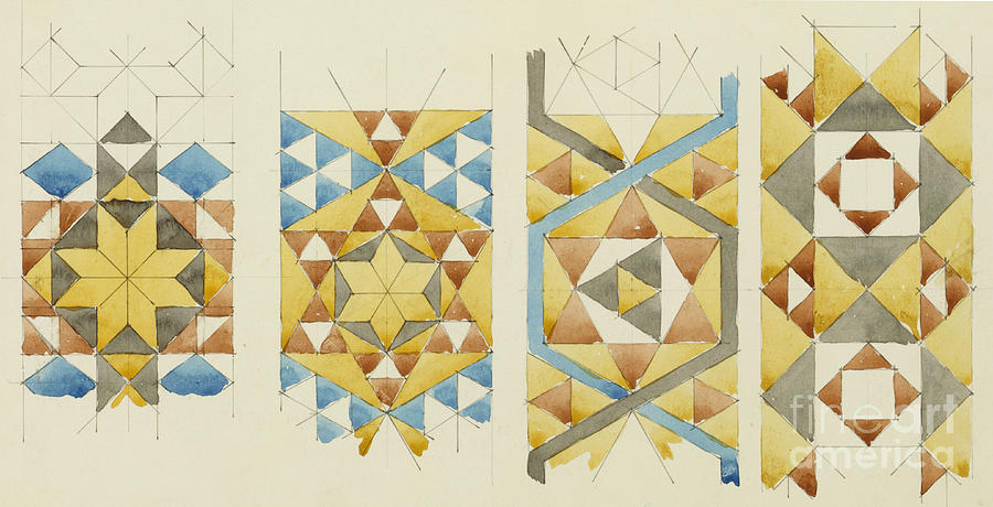 A sheet of studies of mosaic bands, Orvieto Cathedral, 1891 Drawing by Charles Rennie Mackintosh