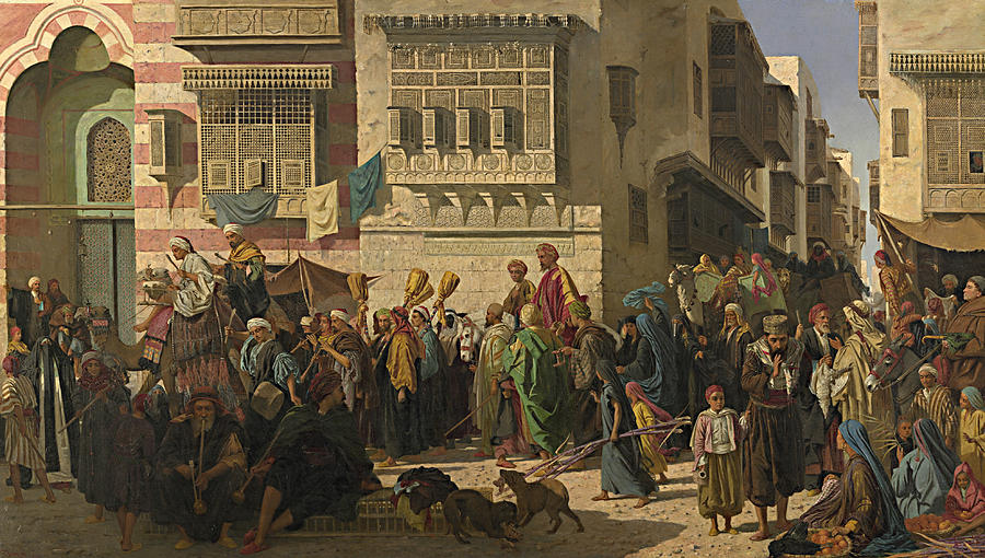 A Sheikh and his Son Entering Cairo on their Return from a Pilgrimage to Mecca Painting by Robert Dowling