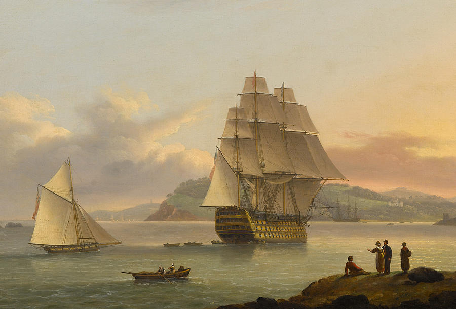 Boat Painting - A Ship of the Line off Plymouth by Thomas Luny