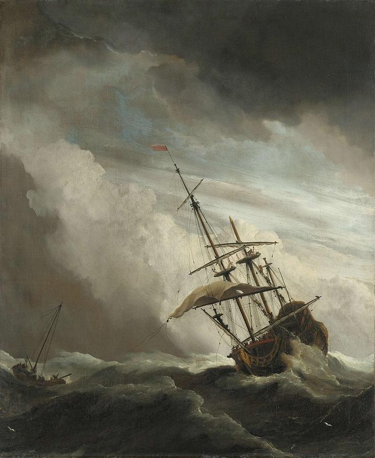 A Ship On The High Seas Caught By A Squall, Known As the Gust By Willem Van De Velde II Painting