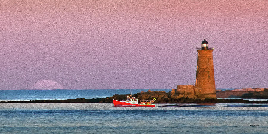 Landscape Photograph - A Ship Passes the Super Moon and Whaleback by Betty Denise
