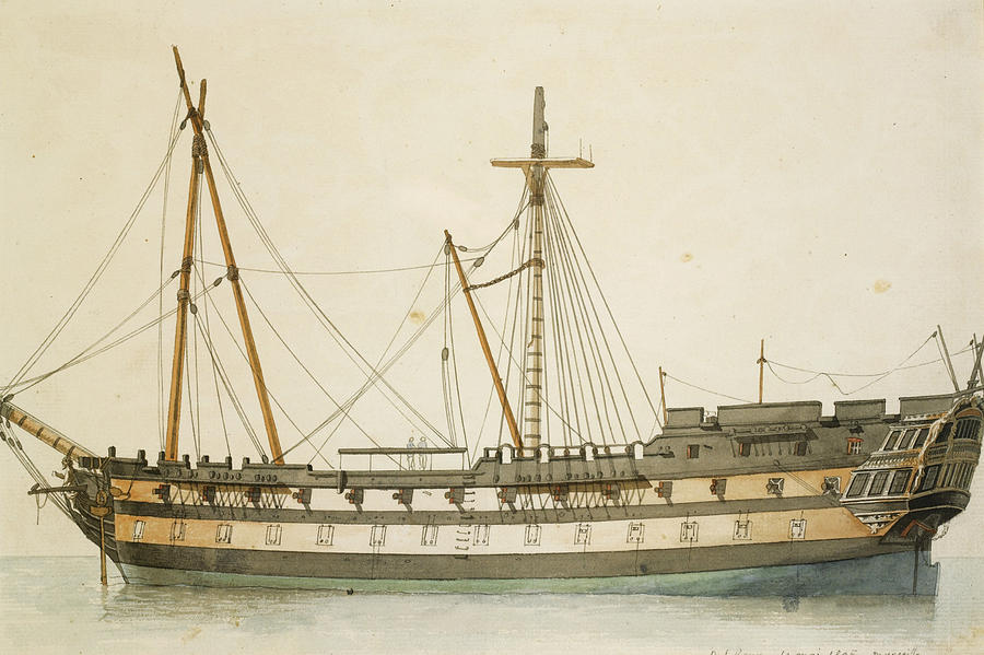 A Ship under Construction Drawing by Antoine Roux the Elder