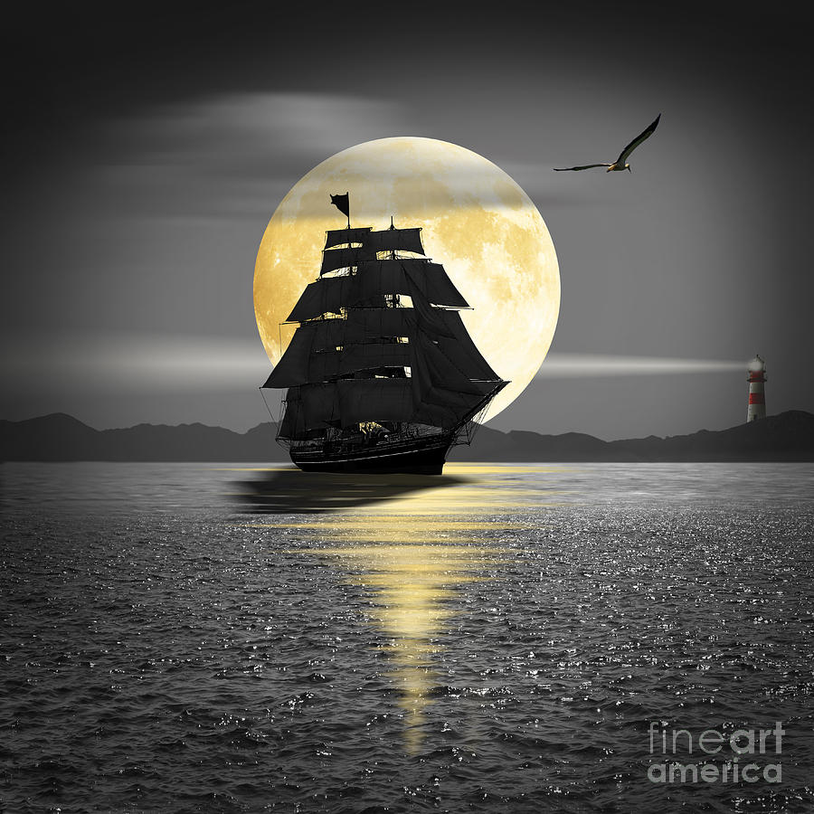 A ship with black sails Mixed Media by Monika Juengling - Fine Art America