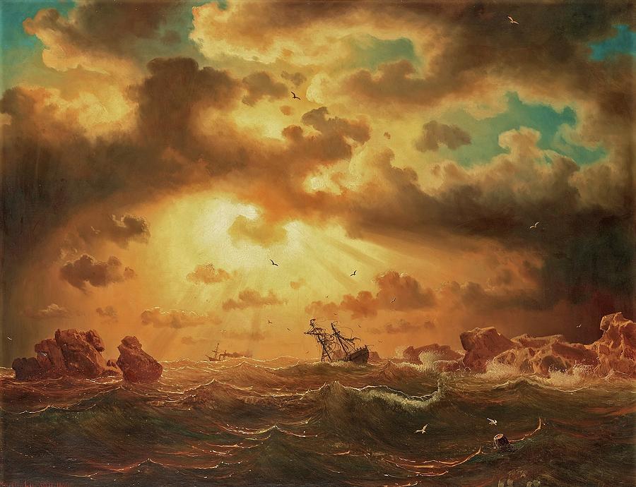 A Shipwreck By The Rocks Painting by Marcus Larson