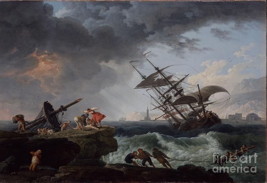 1775 Painting - A Shipwreck on a Rocky Coast by MotionAge Designs