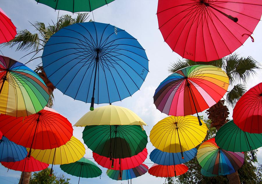 A Shower of Rainbow Coloured Umbrellas Photograph by Taiche Acrylic Art