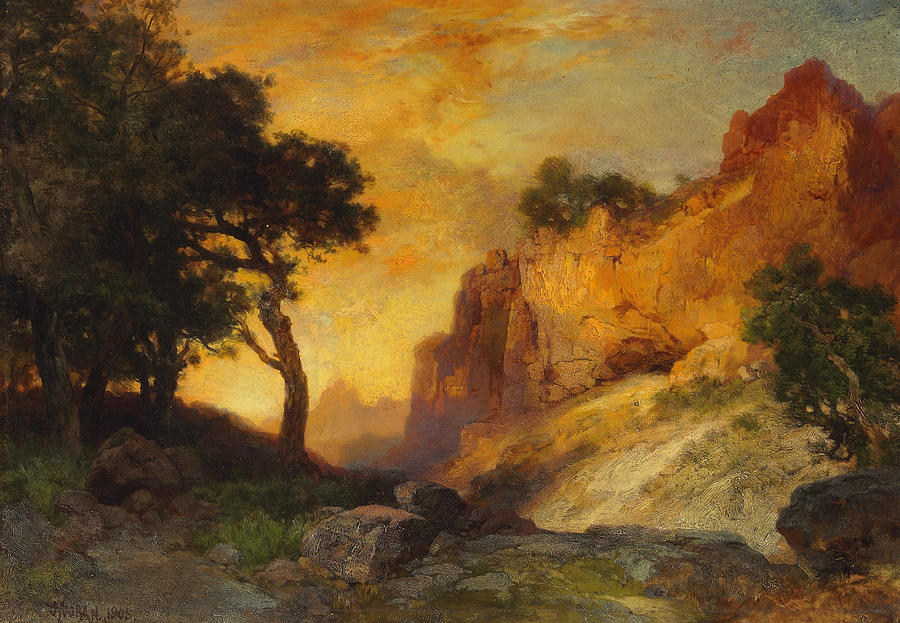 A Side Canyon Painting by Thomas Moran