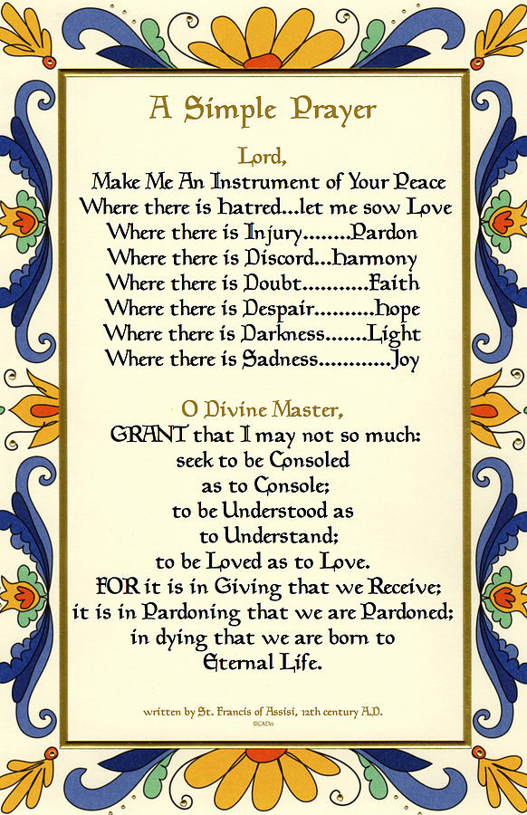 A Simple Prayer For Peace by St. Francis of Assisi from 15 17 Paris Movie Painting by Desiderata Gallery