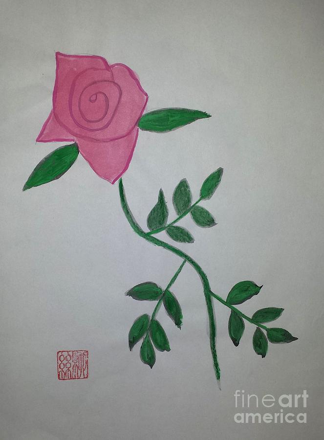 A Single Red Rose Painting by Margaret Welsh Willowsilk