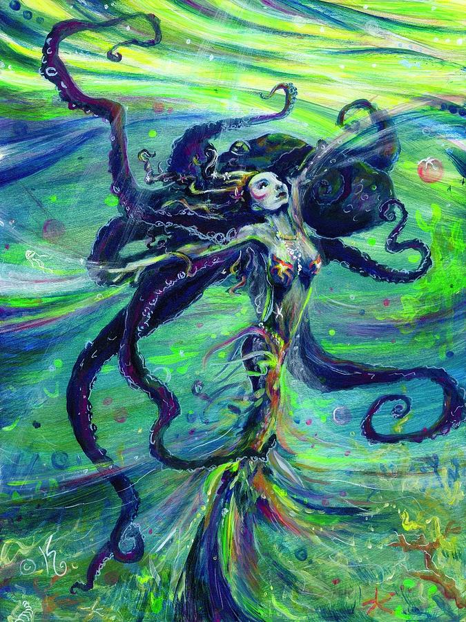 A Siren and Her Cephalopod Painting by Arya Zale - Pixels