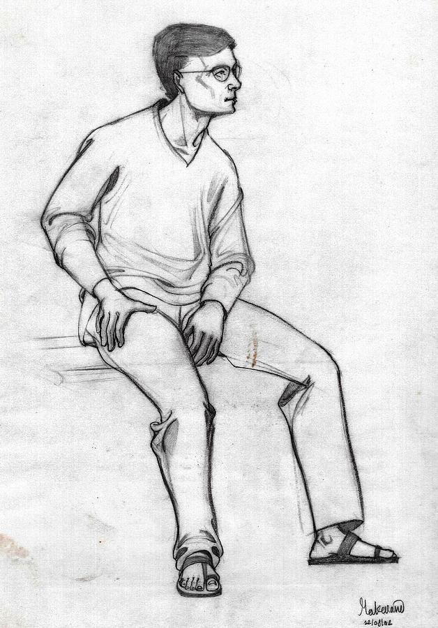 A Sketch Of A Man Sitting Full Figure From Right Front Drawing by