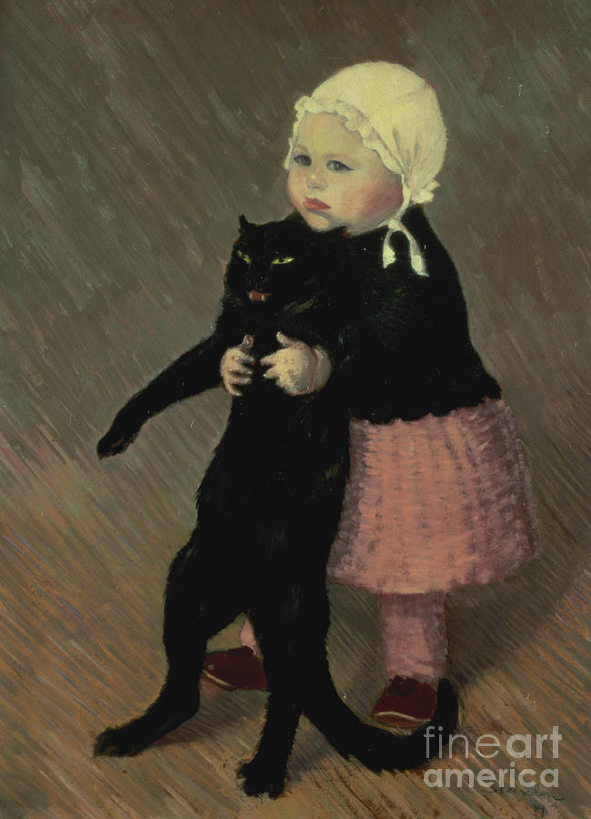 A Small Girl with a Cat Painting by TA Steinlen