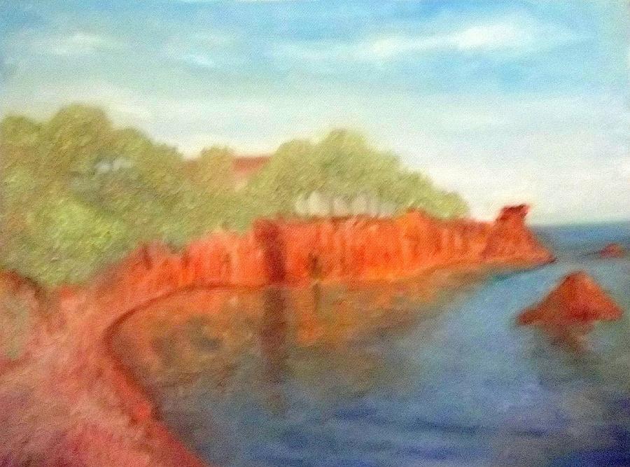 A Small Inlet Bay With Red Orange Rocks Painting by Peter Gartner