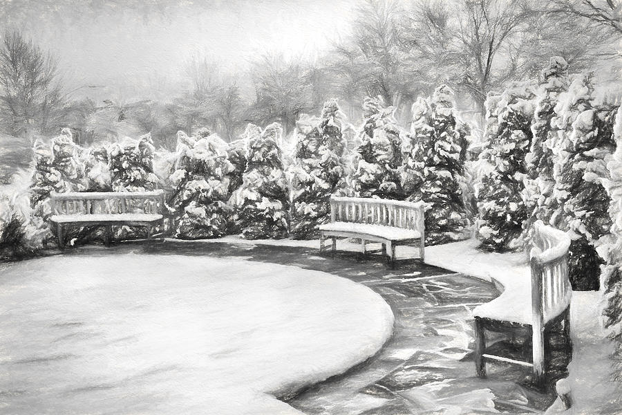 Greensboro Painting - A Snowy Day in the Park BW by Dan Carmichael