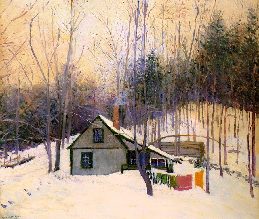 Vintage Painting - A Snowy Monday by Mountain Dreams