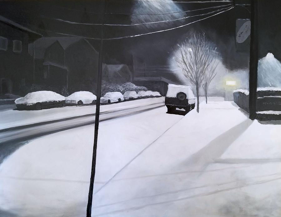 A Snowy Street in Portland Painting by Karyn Robinson