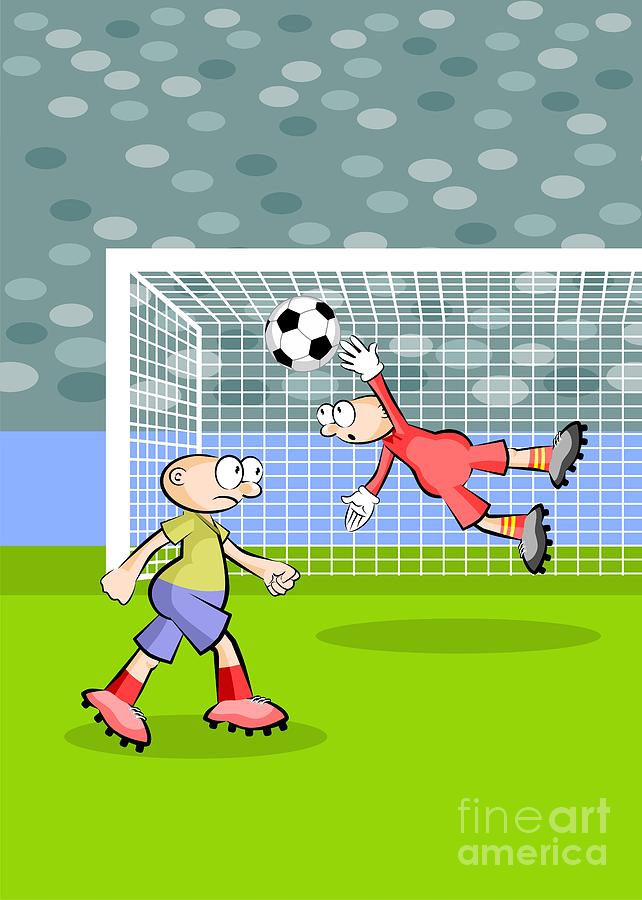 A Soccer Player Hits The Ball With The Head Managing To Elude The Goalkeeper And Score A Goal Digital Art By Daniel Ghioldi