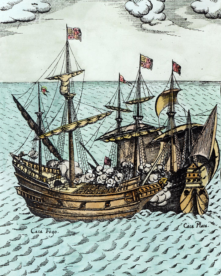 Flag Drawing - A Spanish Treasure Ship Plundered by Francis Drake by Dutch School