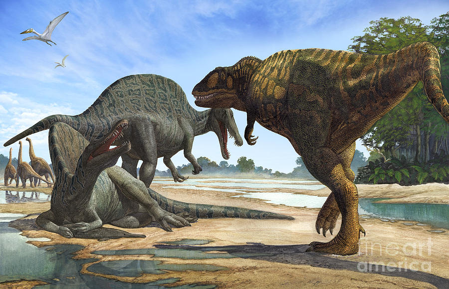 A Spinosaurus Blocks The Path Digital Art by Sergey Krasovskiy
