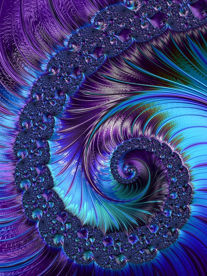 A Spiralling Fractal of Purple and Blue Digital Art by Mo Barton