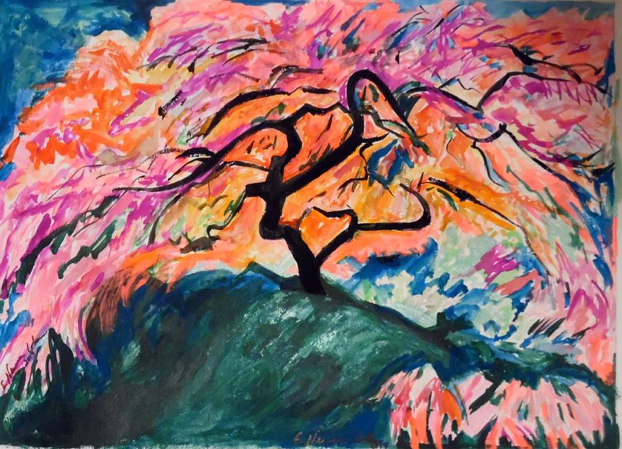 A Splendid Japanese Maple Tree Painting by Esther Newman-Cohen