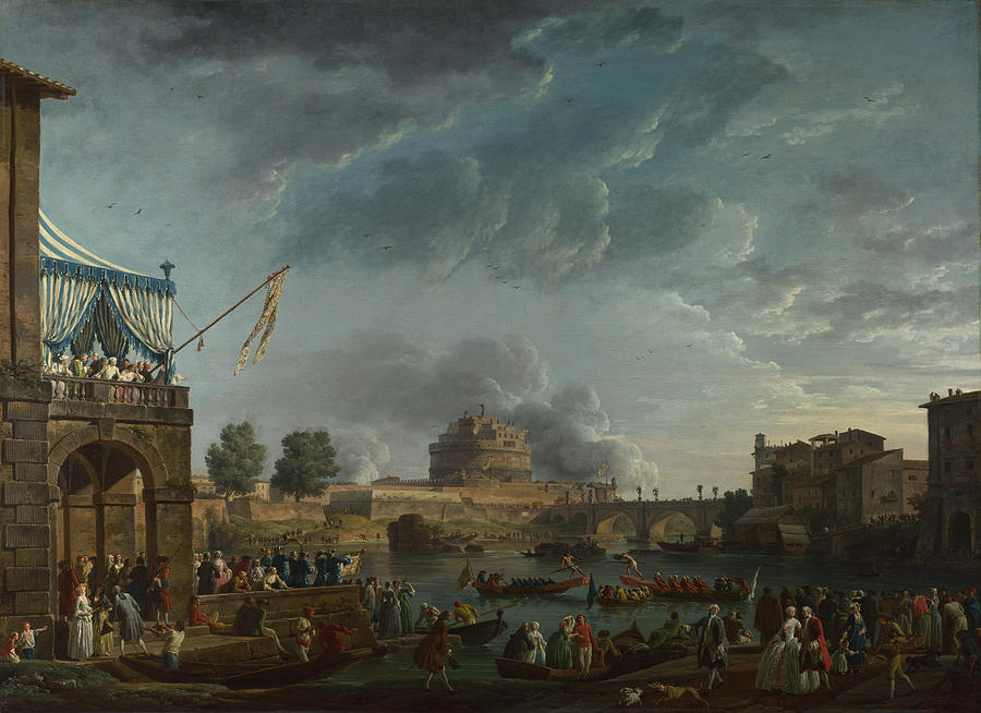 Summer Painting - A Sporting Contest On The Tiber At Rome by Claude-Joseph Vernet