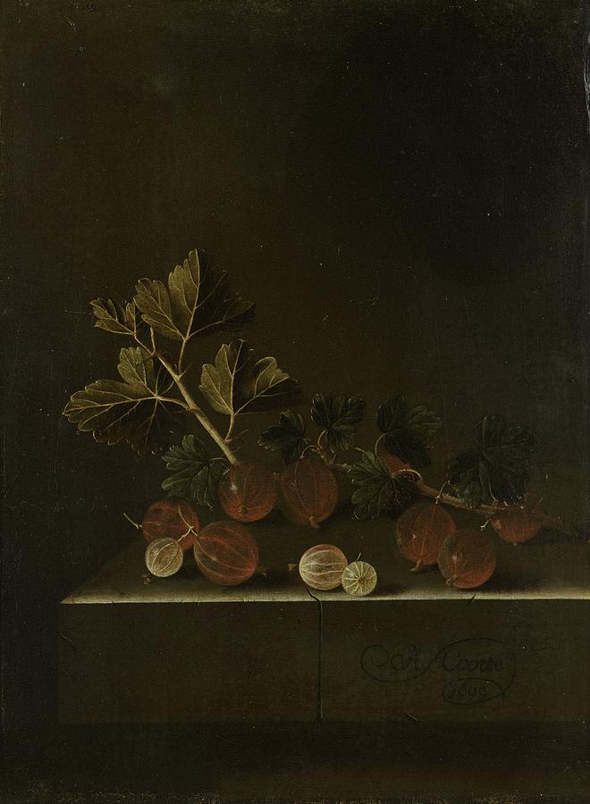 A Sprig of Gooseberries on a Stone Plinth Painting by Vincent Monozlay