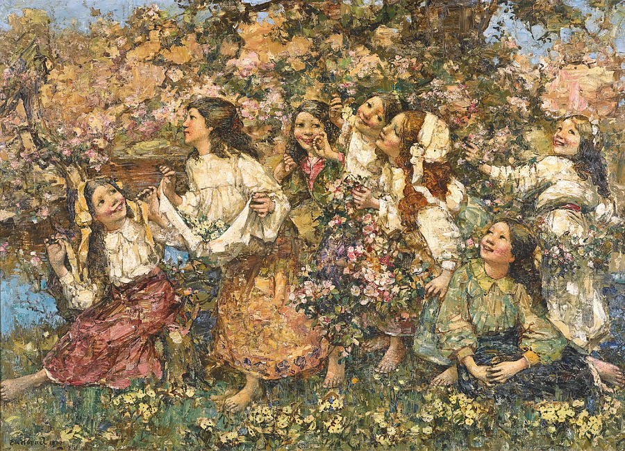 A Spring-Time Rondeley Painting by Edward Atkinson Hornel