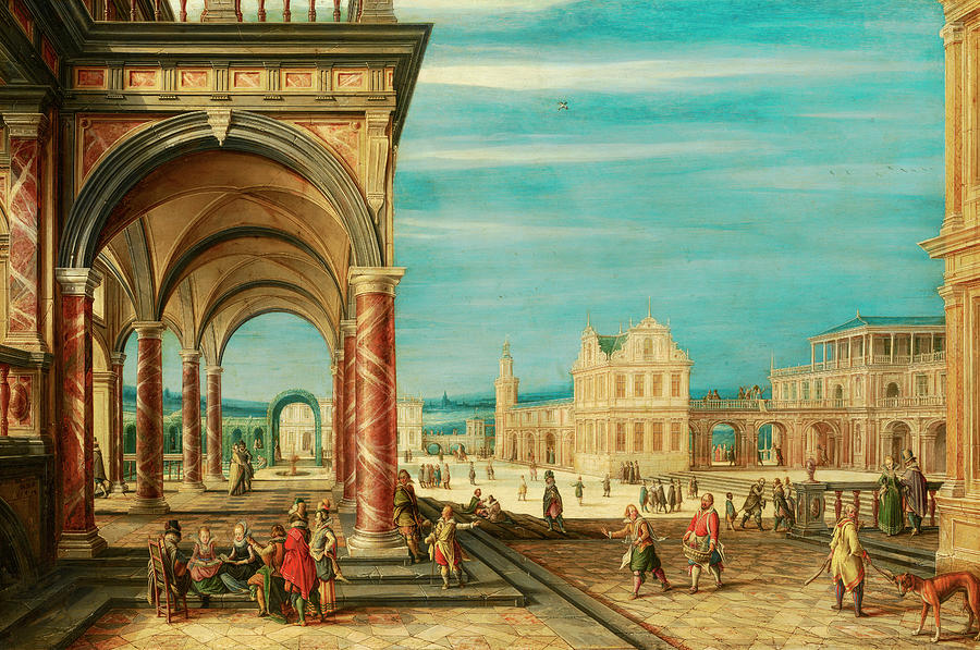 Architecture Painting - A Square with Imaginary Buildings by Hendrick van Steenwijck the Younger