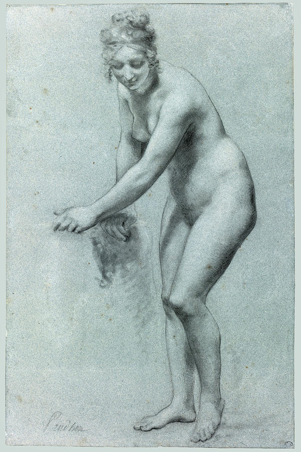 A Standing female nude Drawing by Circle of Pierre-Paul Prudhon