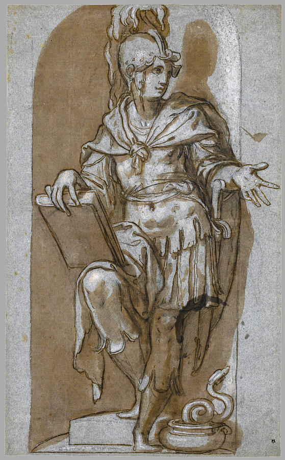 A standing soldier in a niche possibly Attalus I of Pergamon Drawing by Paolo Farinati