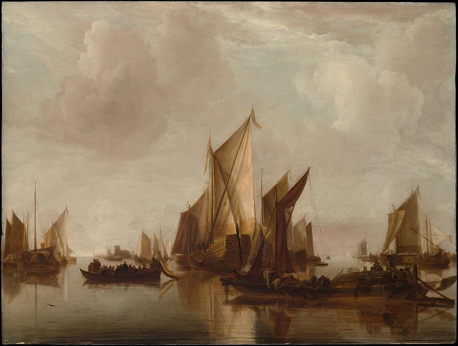 A State Yacht and Other Craft in Calm Water Painting by Jan van de Cappelle